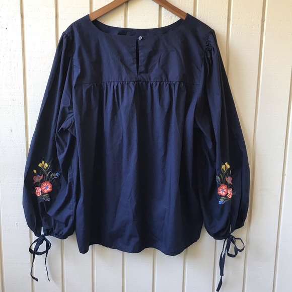 Loft Navy Floral Embroidered Peasant Top - Picture 4 of 5